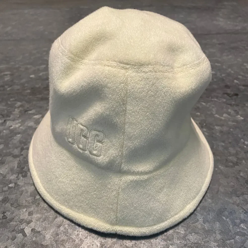 NEW UGG Womens Terry Cloth Bucket Hat L/XL Honeycomb Soft Yellow Logo - Picture 5 of 14
